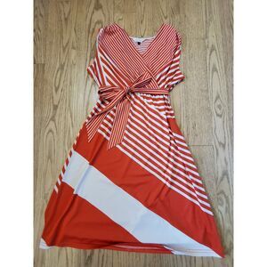 rarant Japanese Brand Women's US XS-S Cross Over Front Tie Striped Dress Stretch